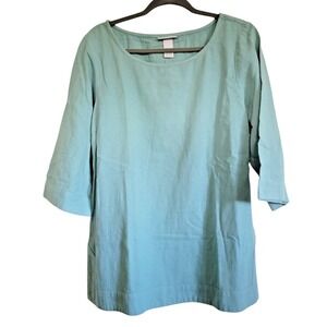 Soft Surroundings PL Mint Green Cotton Round Neck Tunic Top Blouse 3/4 Sleeve‎